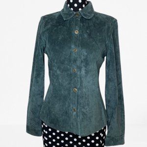 CABI #143 Suede Snap Front Shirt Small Dark Green